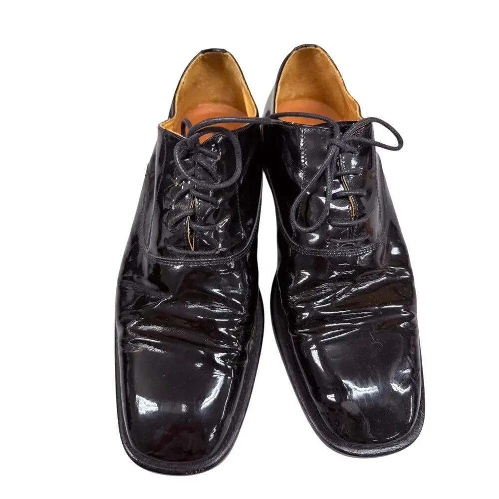 Romano Italy Black Patent Leather Oxford Lace Up Shoes Mens 8.5 Handmade